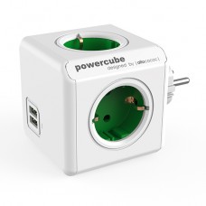 Allocacoc Tomada Powercube 4x 16A, 2x USB (original USB), Verde